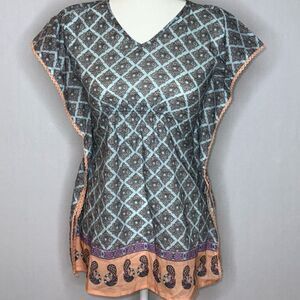 World Market 100% Cotton Boho Peacock Top